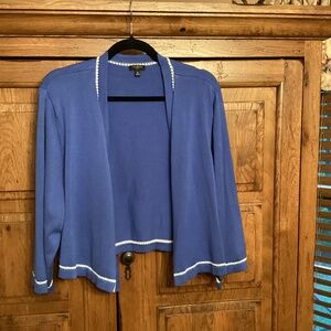 Talbots. 3X. Blue. White trim. Woman’s shrug sweater.